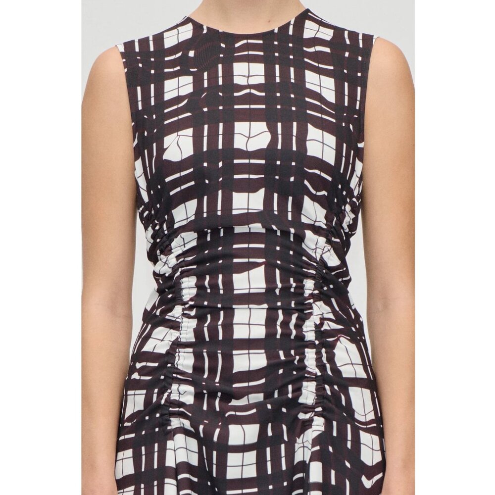 Stine Goya Gathered Midi Dress in Burgundy Checkered Wave, size Small - Picture 8 of 8